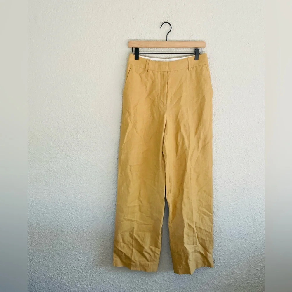 Wilfred Free Tan Khaki High Waisted Linen Blend Trousers
